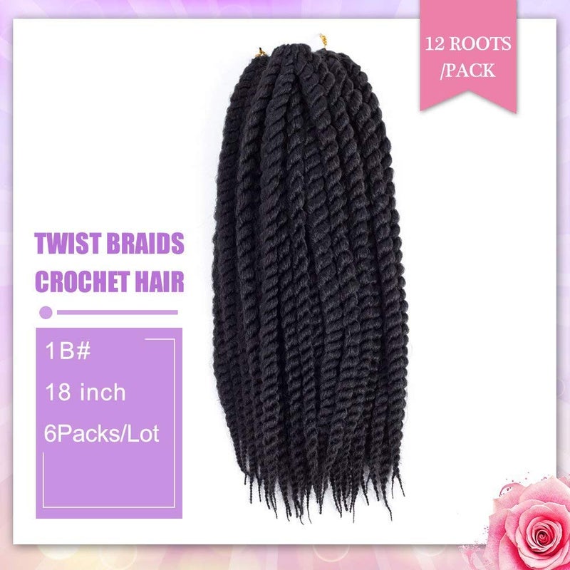 Admutty Havana Twist Crochet Hair 6 Packs 18 inch Braids Senegalese Braiding (1B) - Image 3
